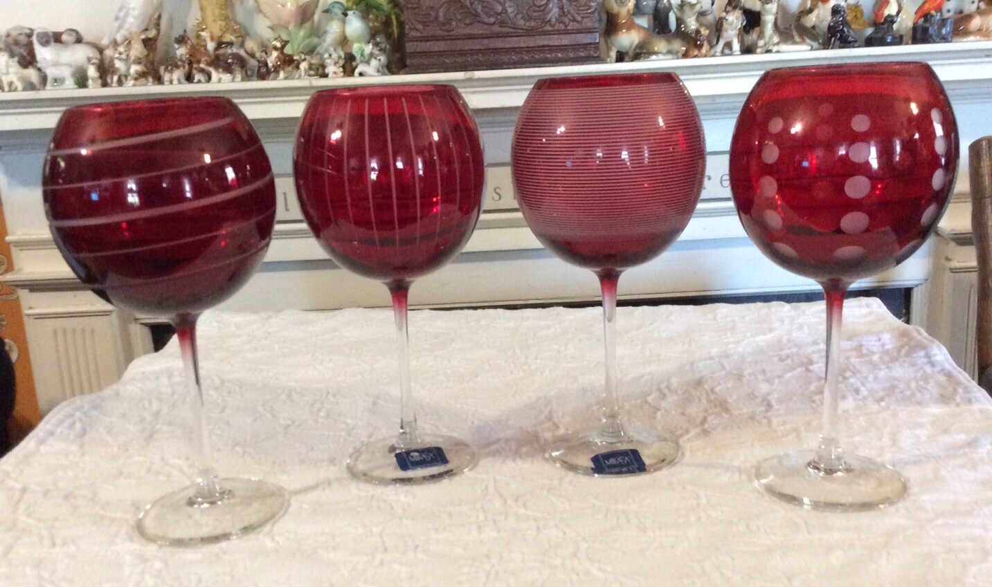 4 Mikasa Cheers Ruby Red Baloon Wine Glasses 16 Ounce 9” Tall  Barware Stemware