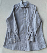 Charles Tyrwhitt Slim Fit Gray Plaid Dress Shirt 17.5/35 Cotton Excellent