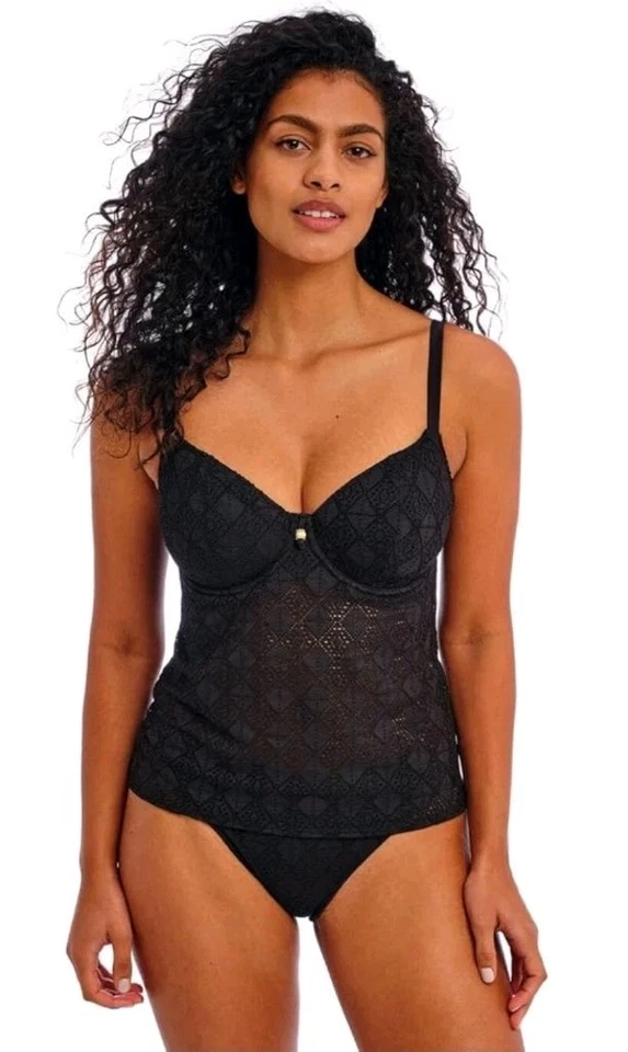 Tankini Freya 38DDD Negro Crochet Sumunge Natación Top Nomad Nights Cuello en V Foto 4 de 4