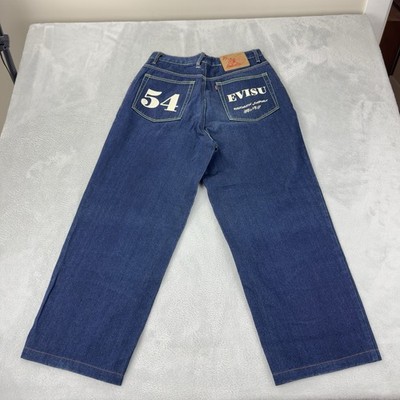 Vintage Evisu Men's Size 32 W X 27 L Button Fly Straight Wide Leg Denim Jeans