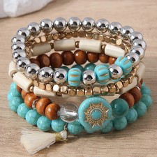 Fashion Ethnic Style 5pcs/Set Beads Bracelets Set Multilayer Elastic Bracelet Ta