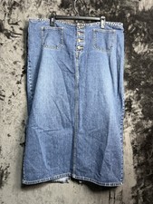 Vintage 90s Y2K Denim Maxi Skirt Women's 20 Button Front Modest Boho Jean