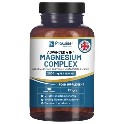 Magnesium Tabletten 4 in 1 weiß vegan 400mg elementares Glycinat Citrat 60ct Kapseln