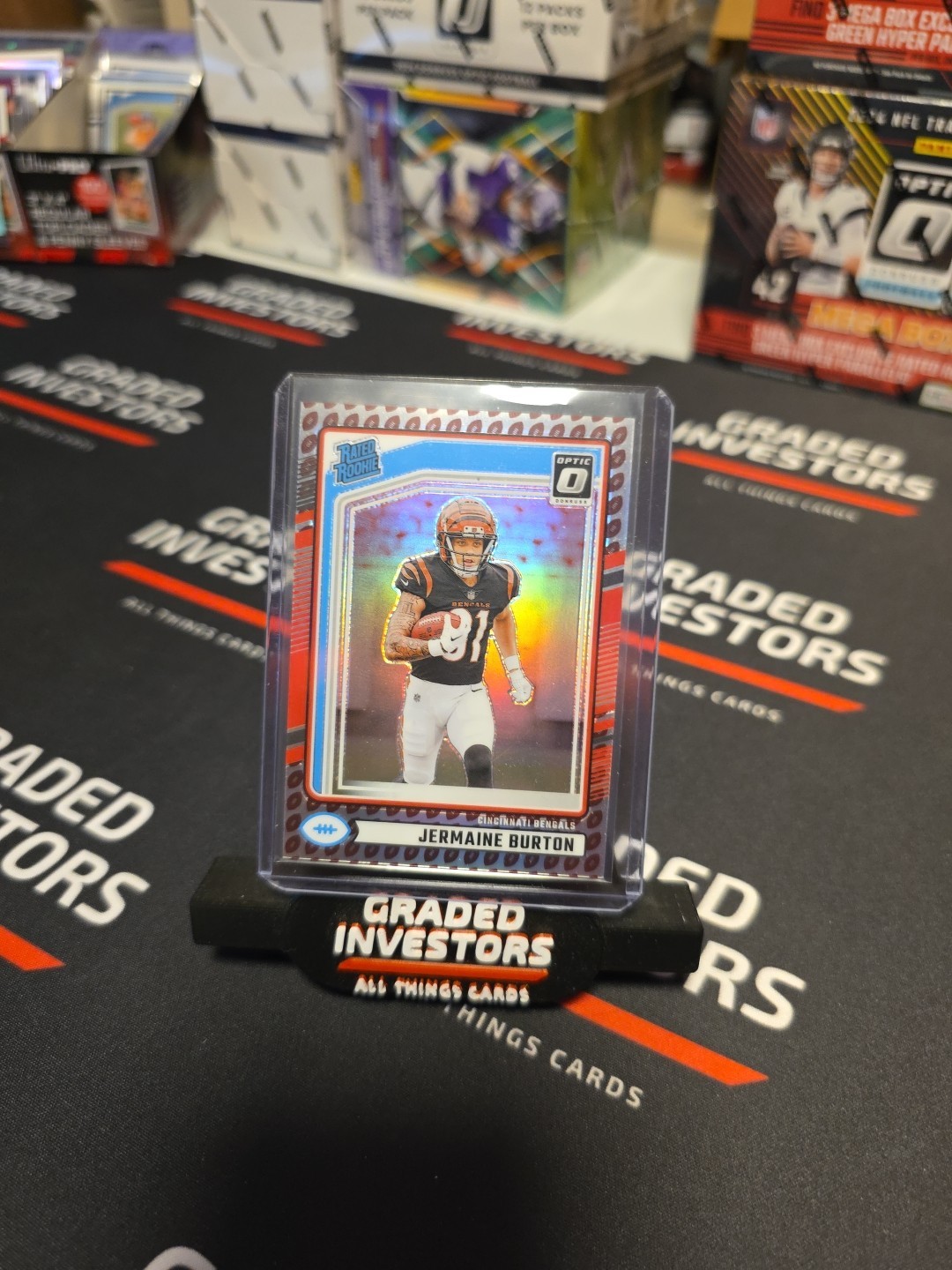 Jermaine Burton 2024 Donruss Optic Preview Rated Rookie Football Emoji Prizm RC