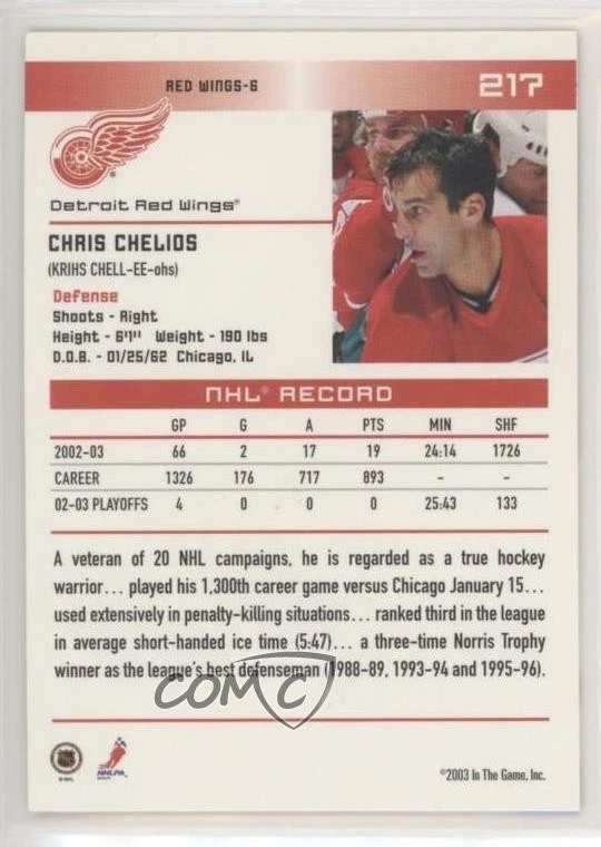 2003-04 ITG Action All-Star Game /10 Chris Chelios #217 HOF - Image 2 of 2