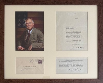 Franklin D. Roosevelt 32. US-Präsident handsignierter Brief & COA gerahmt 55x45cm