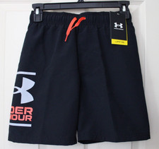 NWT Under Armour Swim Core Logo Volley Boy's Medium 10-12 6" Trunks Black