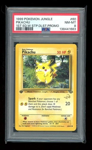 1999 POKEMON JUNGLE 1ST ED W STAMP DUELIST PROMO #60 PIKACHU PSA 8