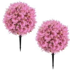 25.5" Set of 2 Artificial Lilac Flowers Tree, Faux Lilac Shrub Bushes with Gr...
