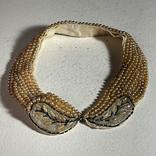 Vintage 1950s Art Craft Pearl Beaded Collar Detachable Choker Hand Made Japan