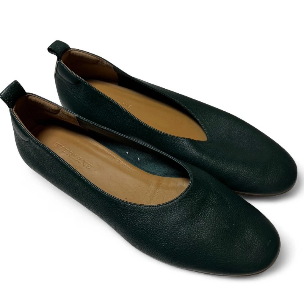 Everlane The Day Glove Dark Green Leather Ballet Flats Size 7