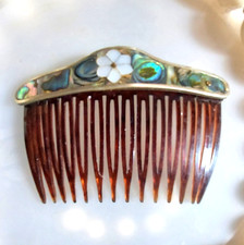 Vintage Abalone Mother Pearl Floral Hair Comb/ Clip Unmarked 3 1/8" L x 2 1/8"H