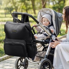 MISS FONG DIAPER BAG BACKPACK - BABY DIAPER BAG NEOPRENE BAG LARGE - BLACK