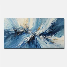 Blue Hand Painted Oil Painting On Canvas Abstract Wall Art Modern Home Decor 
