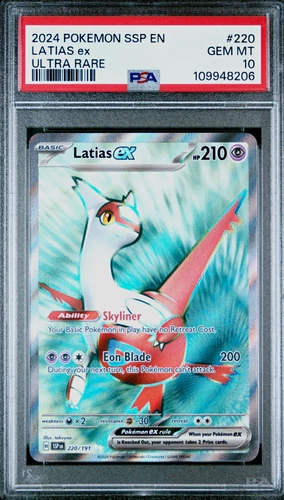 Pokémon 2024 Sv08 Surging Sparks EN Latias ex 220/191 Ultra Rare Holo PSA 10