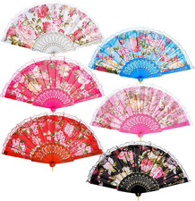 6 Pack Large Folding Silk Hand Fans - Elegant Chinese Rave Fan,Handheld Renaissa