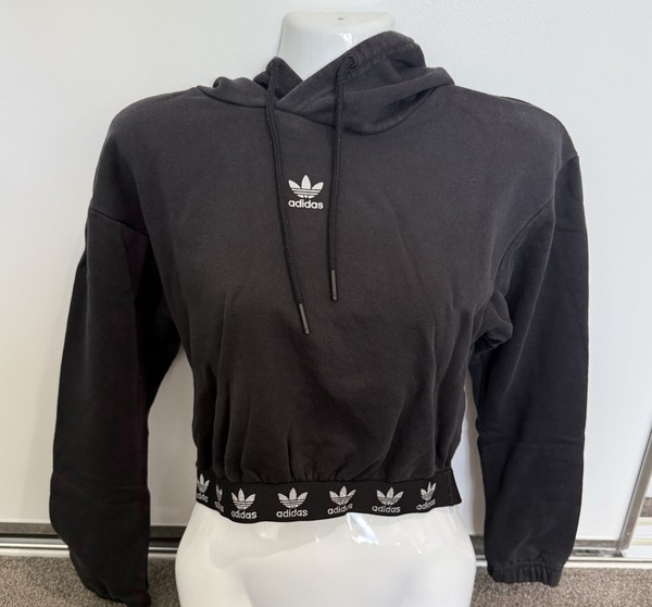 adidas Trefoil Logo Cropped Pullover Fleece Hoodie Black Women’s XS