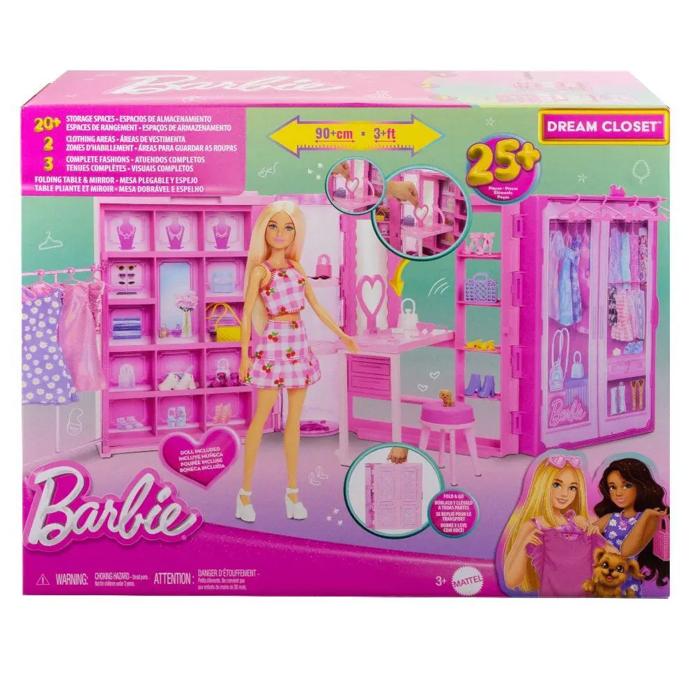 Barbie Traumkleiderschrank Spielzeug, Spielset mit Modepuppe, Moden und Accessoires, knapp 1 m breit mit mehr als 25 Teilen, Puppenschrank, 3 Jahr(e), 1,85 kg - Image 5