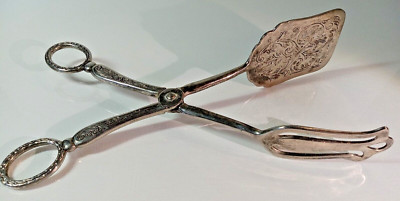 Silverplate Tongs Pastry Sandwich Cake Bread Roll Server Vintage 8.5''