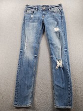 Vigoss Women's Jeans Blue Size 26x28 Stretch Straight Mid Rise Distressed Denim