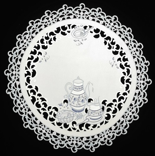 DECKCHEN TISCHLÄUFER MITTELDECKE TISCHBAND TISCHDECKE WEISS BLAU MIT STICKEREI - Bild 4 von 12