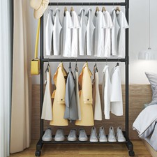 Space-Saving 2-Tier Clothes Rail Shoe Storage Open Wardrobe for Bedroom Closet