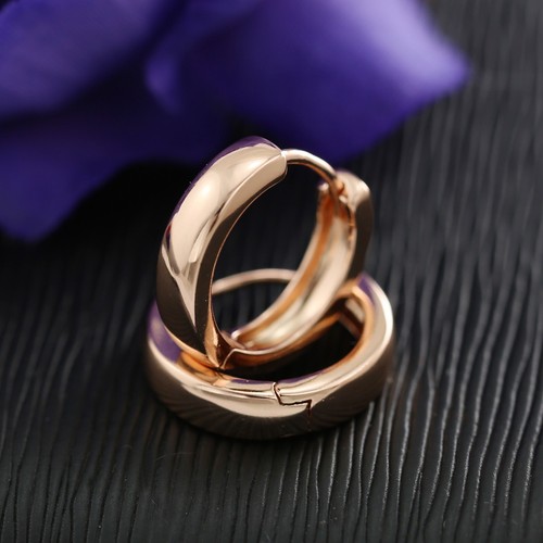 9K ROSE GOLD FILLED Solid PLAIN BAND WOMENS GIRL CLASSIC ROUND HOOP EARRINGS NEW - Picture 2 of 7