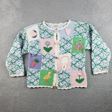 Vintage Eagles Eye Easter Sweater Womens M Chunky Hand Knit Bunny Spring 1995