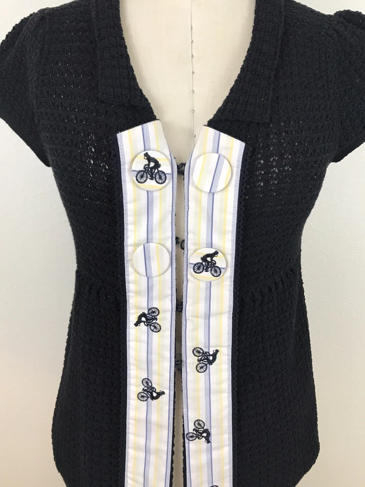 Moth Anthropologie Top S Negro Hinchado Gorra Manga Blusa Botones Trabajo Informal Foto 3 de 4