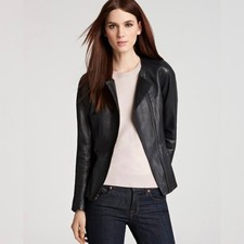 Theory X Revolve Enora Ford Black 100% Lamb Peplum Long Sleeve Zipper Jacket