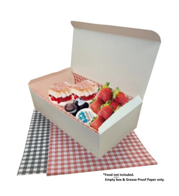 Afternoon Cream Tea Kuchen/Sandwiches große weiße Lebensmittelbox & fettdichtes Papier