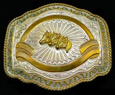 3 Horses Western Cowboy Cowgirl Southwest Style Crumrine Vintage Belt Buckle
