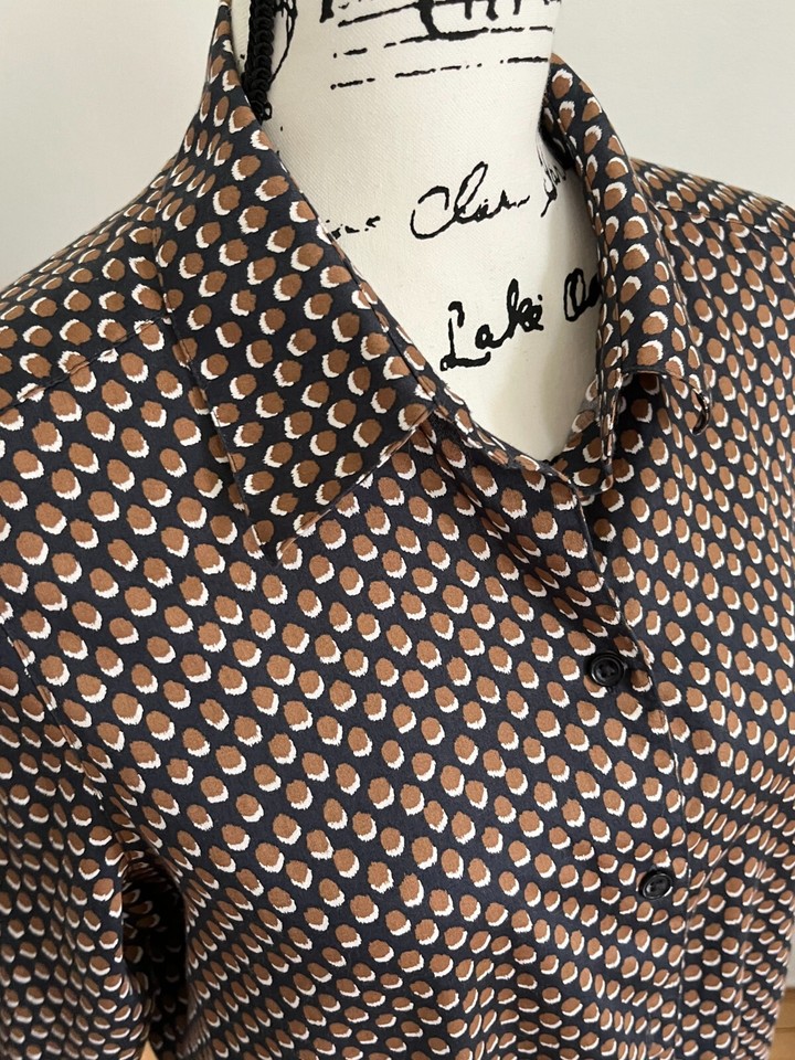 Foxcroft For Appleseeds Shirt Womens 12P Wrinkle Free Navy Brown Print