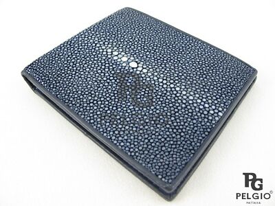 PELGIO Real Genuine Stingray Shagreen Skin Leather Bifold Wallet
