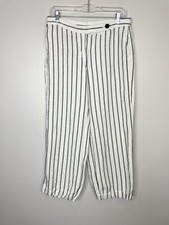 J Jill Cream Navy Blue Striped Linen Blend Pants Size 10 Petite