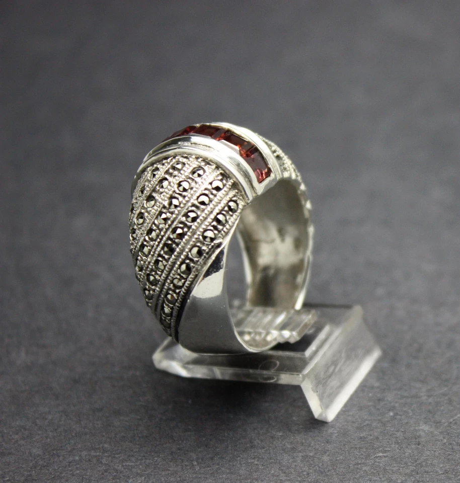 ANILLO PLATA ESTERLINA MARCASITA Y GRANATE ¡ENVÍO RÁPIDO GRATIS!! Foto 2 de 4