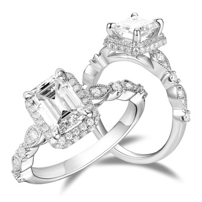 Ring Wraps DovEggs Center 3ct 7X9mm G-H-I Color Emerald Cut Moissanite Hidden Halo Engageme Wedding Ring Enhancer
