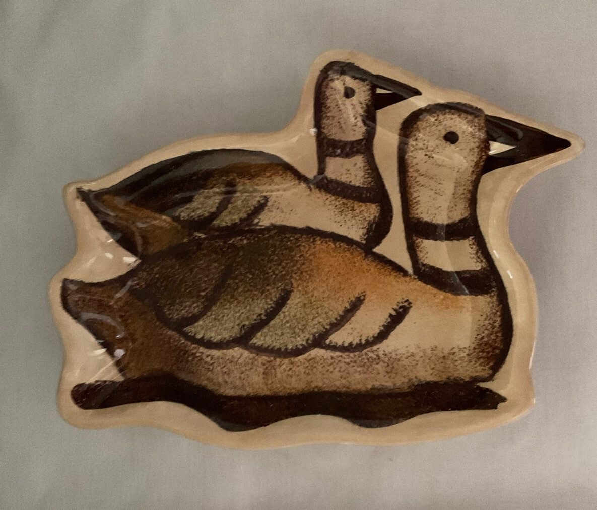 ClayArt Rustic Lodge Dinner / Trinket Plate (2) Bear Ducks ￼hand Painted 2010 EC