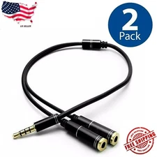 2x Headphone Splitter Stereo Audio Jack Y Adapter Cable 3.5mm 1/8"  (2-Pack)
