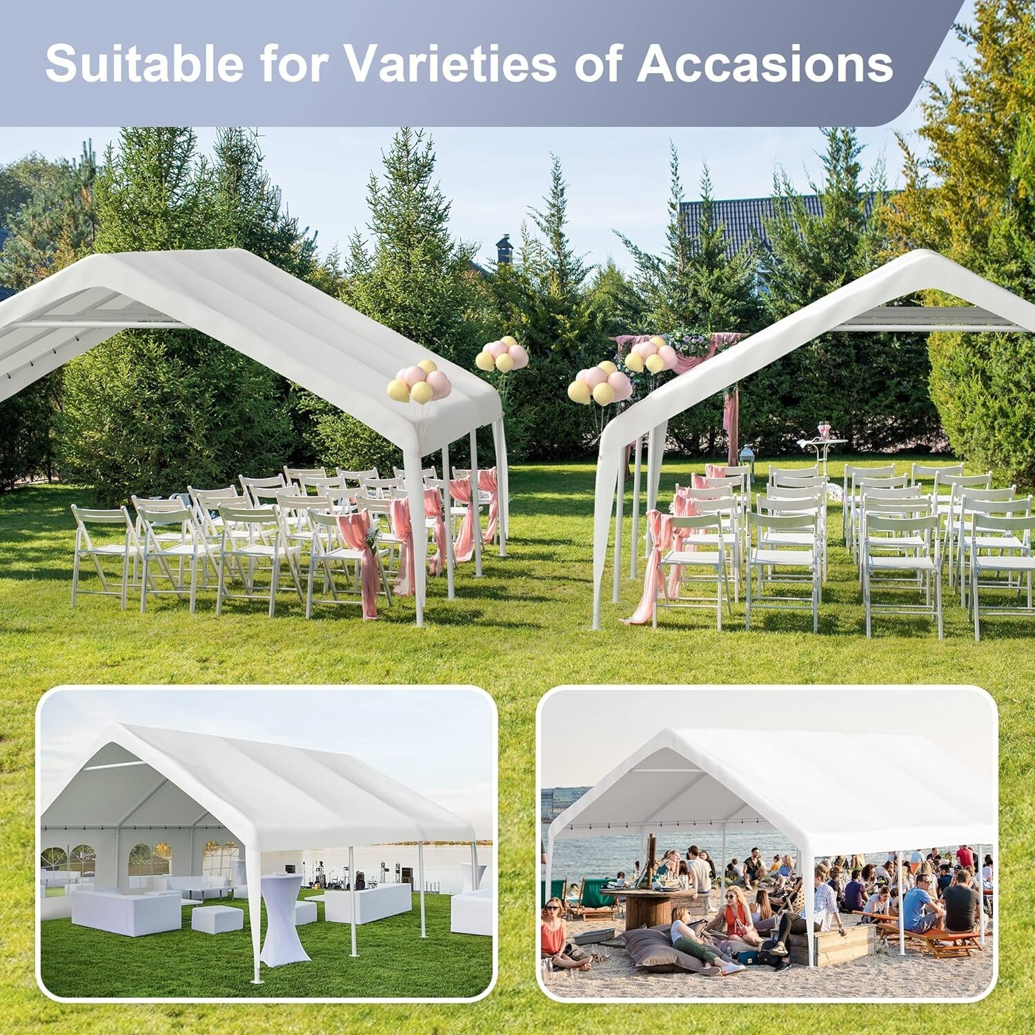 20'x20' Carport Canopy Gazebo Heavy Duty Wedding Party Event Tent Garage Outdoor