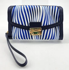 Vera Bradley Tess Wristlet Wallet Zip Around Clutch Organizer Blue Wavy Stripes