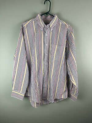 VTG 90s LL BEAN Button Down Cotton Shirt Stripes Large USA Made Multicolor VGC