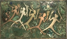 A 1950's Mid Century Los Castillo's Style Mixed Metals and Inlaid Stone Box