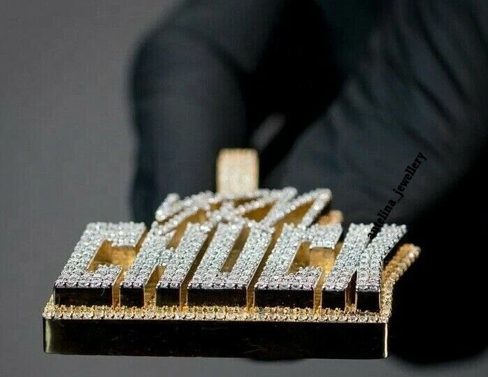 Colgante de plata 925 chapado en oro con circonita cúbica de 3,50 quilates personalizado con cualquier nombre para hombre Foto 3 de 4