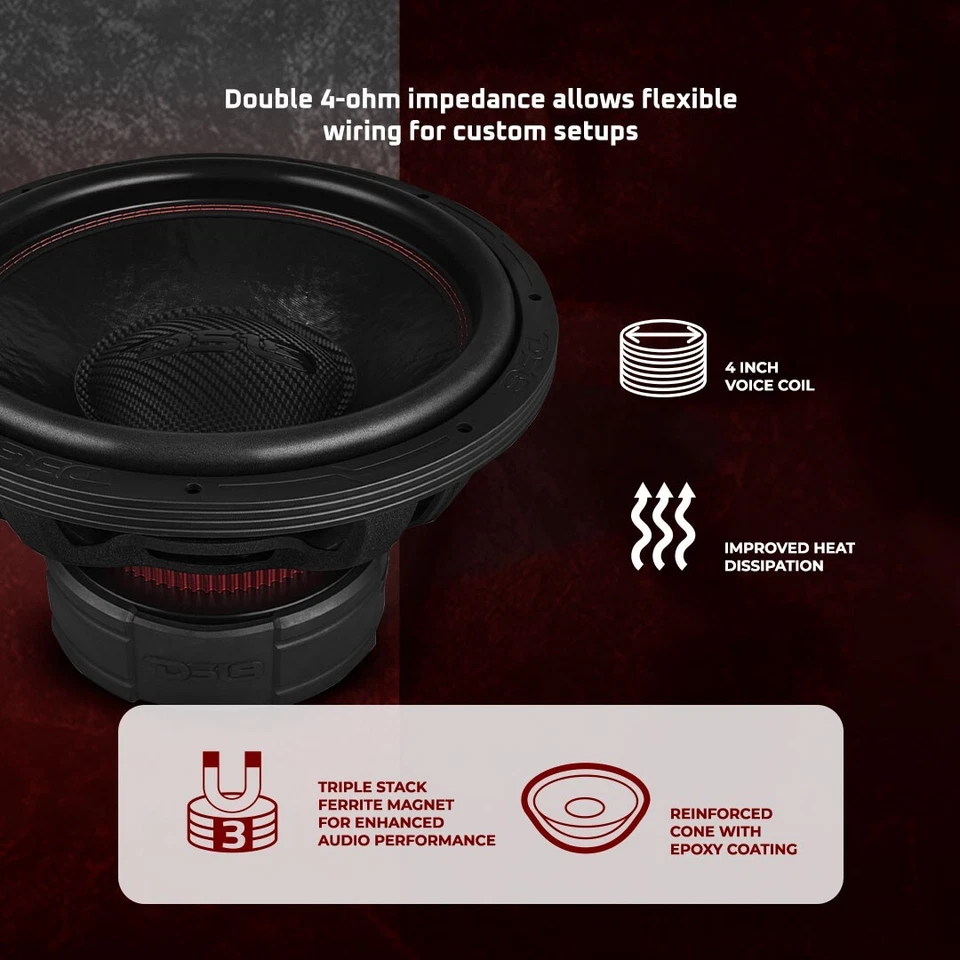 DS18 EXL 15" Subwoofer Triple Stack with Reinforced Cone 2500W RMS 4" Dvc 4-Ohm - Image 2 of 4