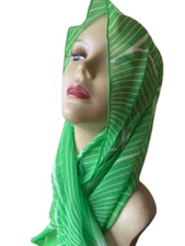 Vintage Signed 100% Silk PAOLI Botanical Green & White Swirl Womans Scarf 43" L