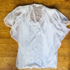 California Dynasty Vintage White Satin Sheer Lingerie Camisole Set Womens Size L