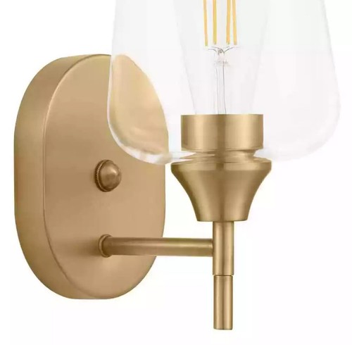 Hampton Bay Pavlen 5.5 in. 1-Light Antique Brass Sconce with Clear Glass Shade - Picture 4 of 7