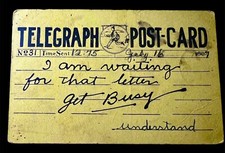 I Am Waiting For That Letter, Get Busy Message In Yellow Telegraph Postcard