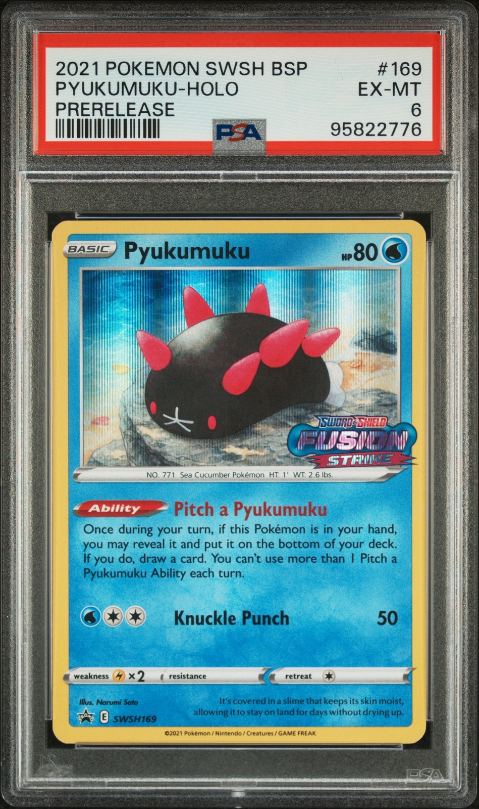2021 POKEMON SWSH BLACK STAR PROMO #169 PYUKUMUKU HOLO PRERELEASE - PSA 6 POP 21